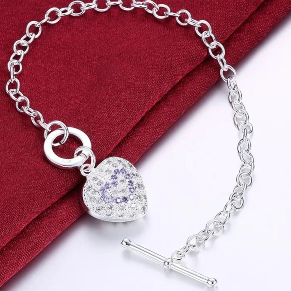 Toggle w/ Crystal Heart Pendant 7" Bracelet